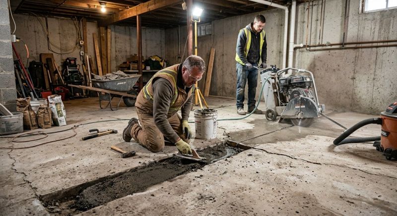 Cracked Basement Floor Repair in Southington, CT