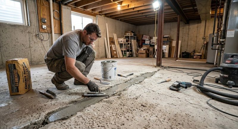Cracked Basement Floor Repair in Southington, CT